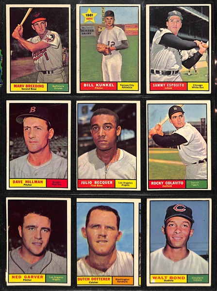 Lot Of 324 Different 1961 Topps Baseball Cards w. Clemente