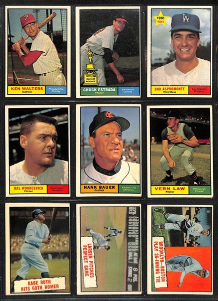 Lot Of 324 Different 1961 Topps Baseball Cards w. Clemente