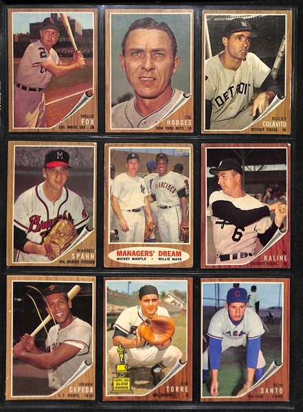 Lot Of 200 Different 1962 Topps Baseball Cards w. Banks