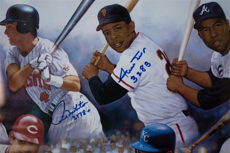 3000 Hit Club Signed Poster W/ Hank Aaron & Willie Mays - JSA