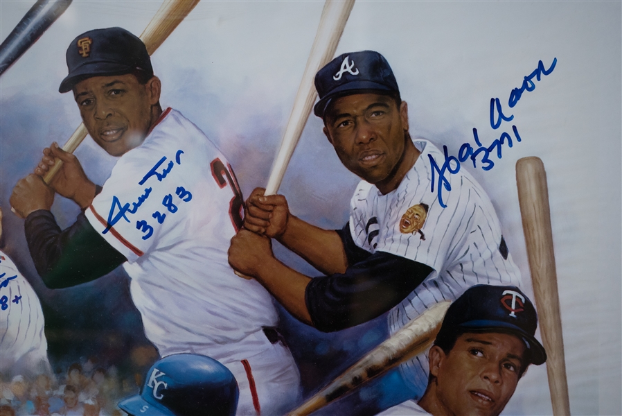 3000 Hit Club Signed Poster W/ Hank Aaron & Willie Mays - JSA