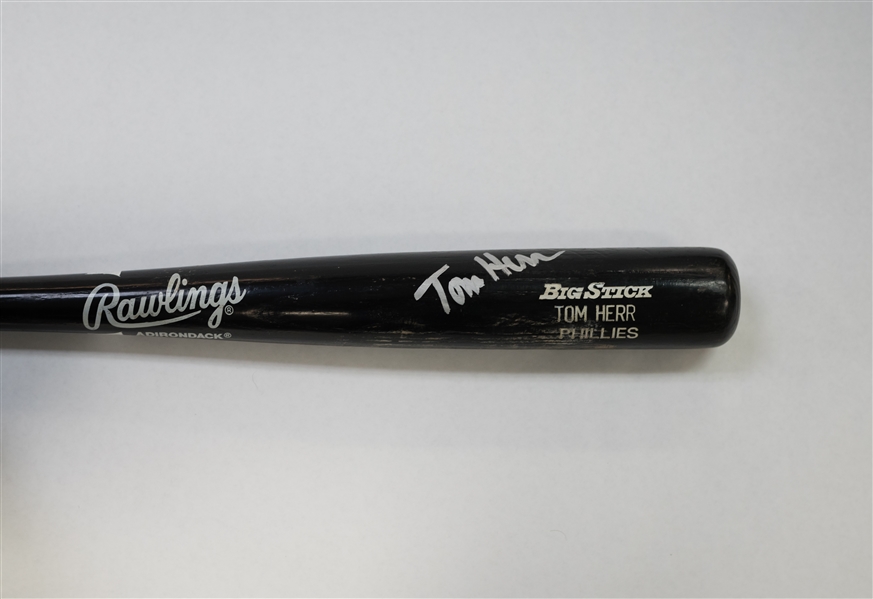 Tom Herr Signed Game Used Phillies Baseball Bat - JSA