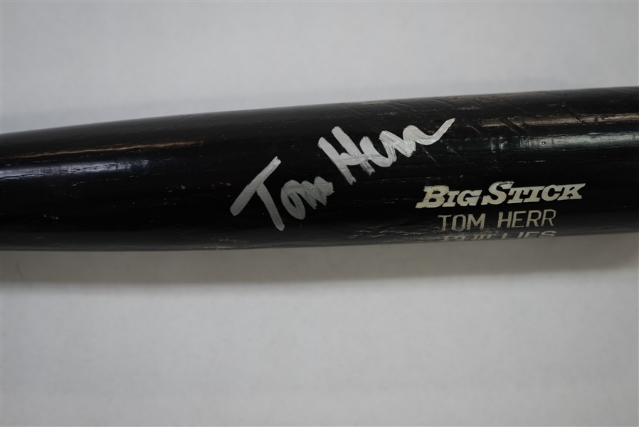 Tom Herr Signed Game Used Phillies Baseball Bat - JSA