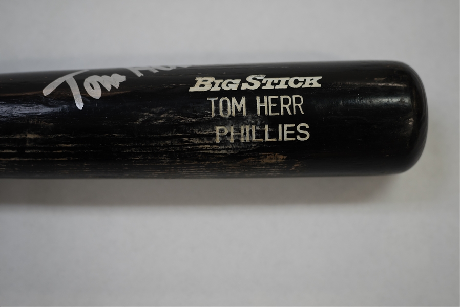 Tom Herr Signed Game Used Phillies Baseball Bat - JSA