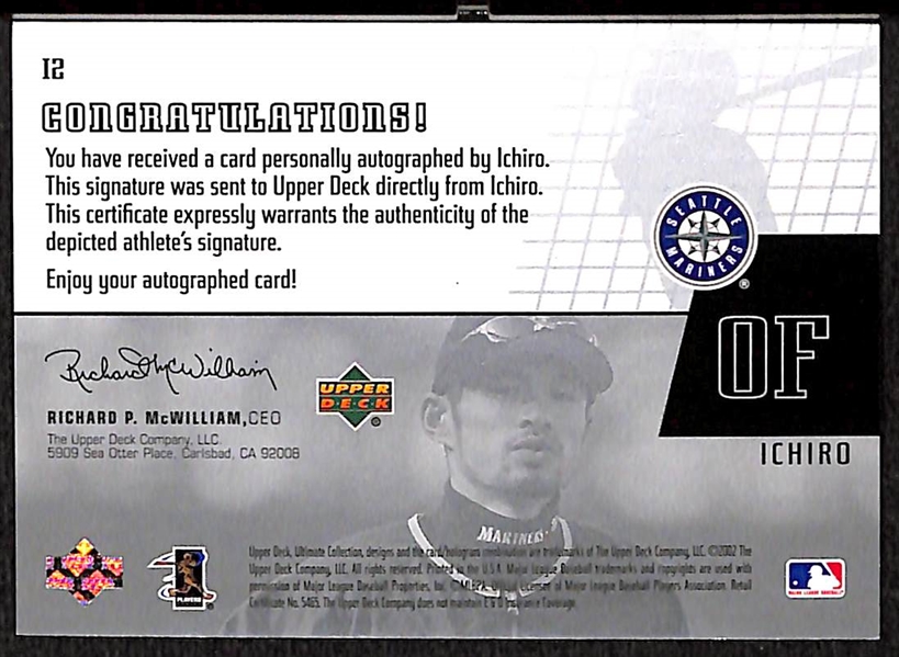 2002 Upper Deck Ultimate ICHIRO Certified On-Card Autograph Card #12/51