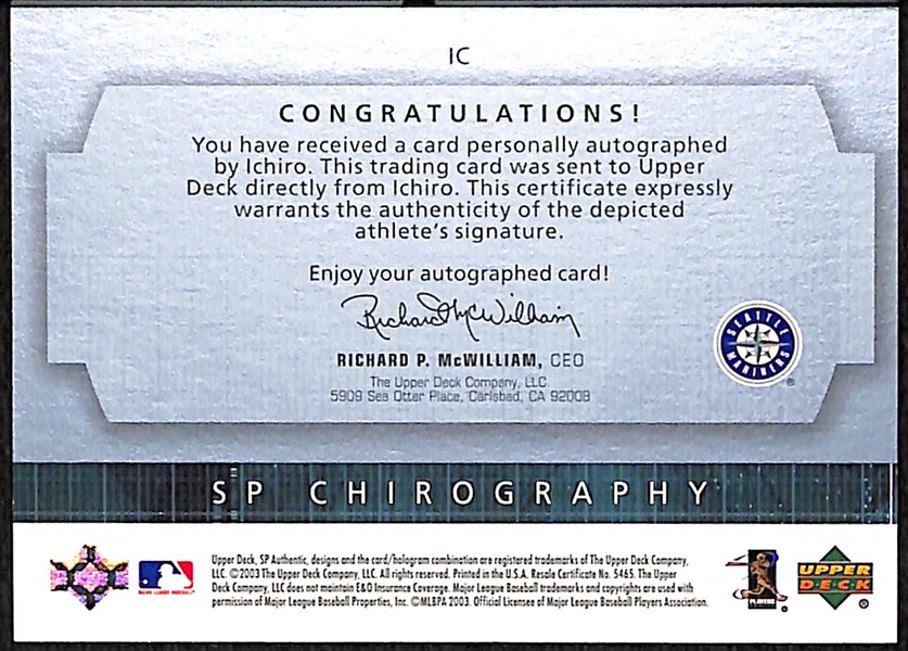 2003 SP Authentic SP Chirography ICHIRO Certified On-Card Autograph Card #36/85