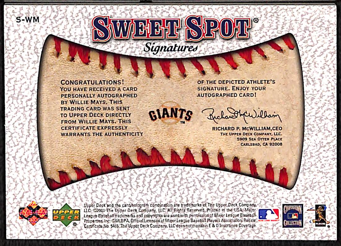 Lot Detail - 2001 Upper Deck Sweet Spot Signatures Willie Mays Auto Card