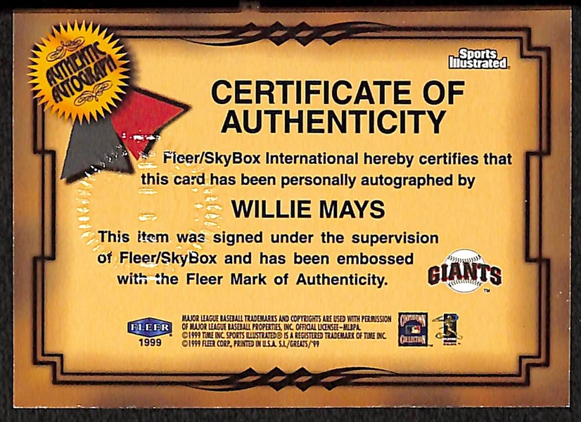 1999 Fleer Sports Illustrated Willie Mays Auto Card