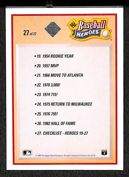 1991 Upper Deck Baseball Heroes Hank Aaron Auto Card #218/250