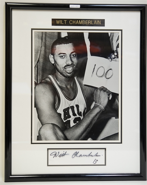 Wilt Chamberlain Framed Autograph Display 24 x 30 - JSA LOA