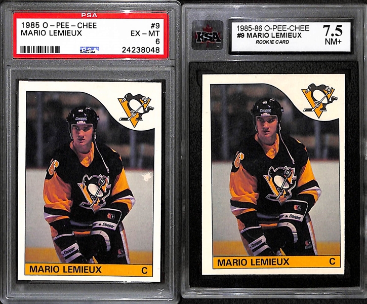 Lot Of 2 1985 OPC Mario Lemieux Graded Rookie Cards PSA 6 & 7.5