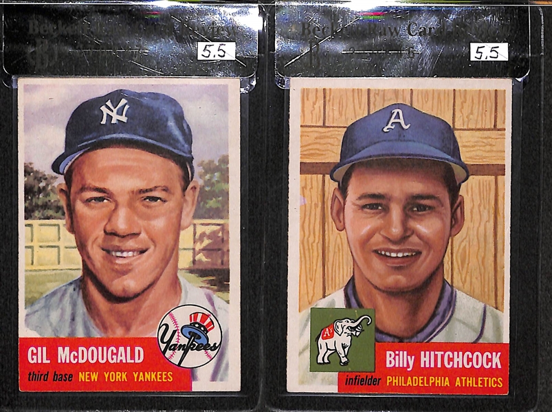 Lot of 5 - 1953 Topps Gil McDougald #43, Billy Hitchcock #17, Harry Dorish #145, George Metkovich #58, & Bill Bruton #214 RC - All BVG 5.5