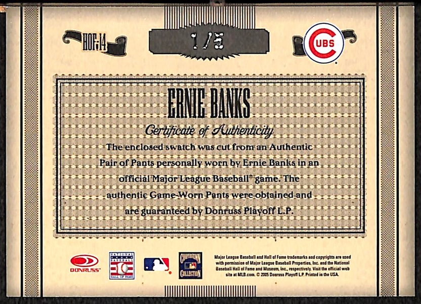 2005 Donruss Timeless Treasures Ernie Banks Autograph/Jersey Card #1/5 