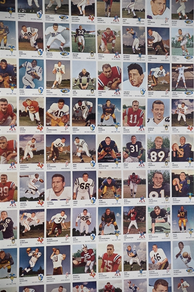 1961 Fleer Football Uncut Card Sheet Of 132 Cards w. 2 Jim Otto