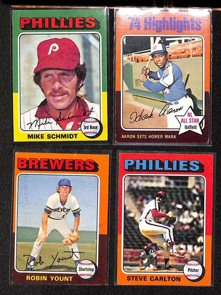 Lot Of 1200 Assorted 1975 Topps Baseball Cards w. Yount RC, Aaron AS, Schmidt, Fisk, Carlton, Yaz