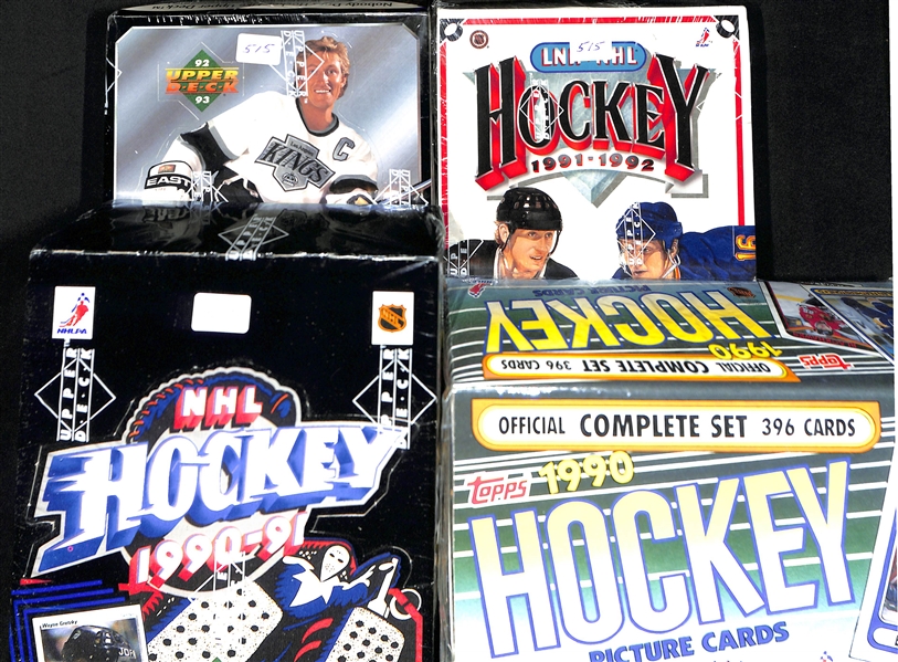 Lot Of 4 Sealed Hockey Wax Boxes & Set - 1990-91 Upper Deck, 1991-92 Upper Deck, 1992-93 Upper Deck, 1990 Topps Sealed Factory Set