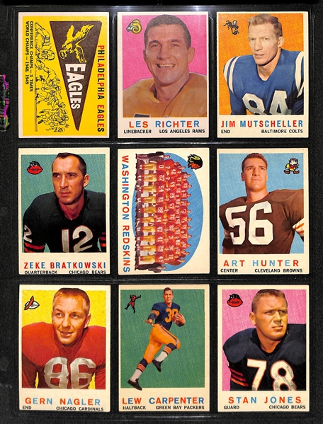 Lot Of 105 1959 Topps Football Cards w. Ollie Matson, Schmidt, Johnson, Jones, Parilli, Robustelli, Marchetti