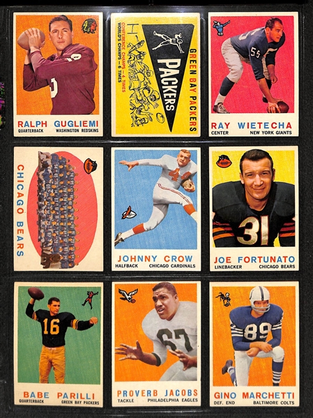 Lot Of 105 1959 Topps Football Cards w. Ollie Matson, Schmidt, Johnson, Jones, Parilli, Robustelli, Marchetti