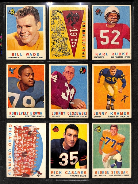 Lot Of 105 1959 Topps Football Cards w. Ollie Matson, Schmidt, Johnson, Jones, Parilli, Robustelli, Marchetti