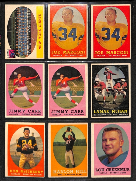 Lot Of 114 Football Cards From 1957-1962 w. Bobby Lane, Tripucca, Pellington, Marchetti, Mason