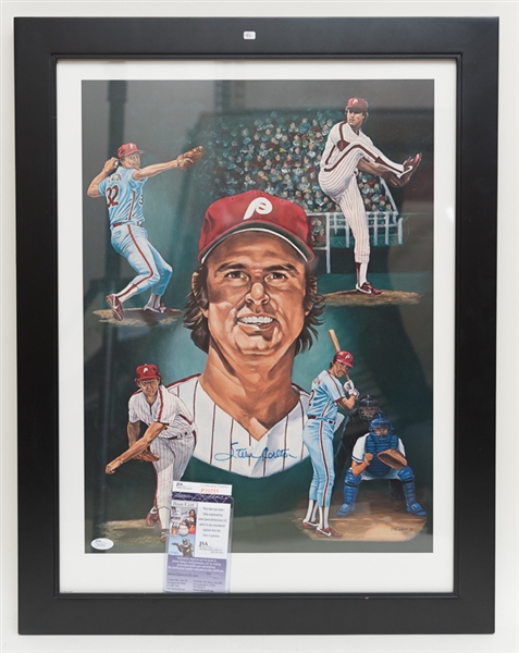 Steve Carlton Signed & Framed Lithograph 21 x 27 - JSA