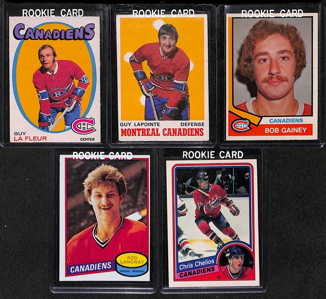 Lot Of 5 O-Pee-Chee Hockey Canadien Rookie Cards w. Guy LaFleur