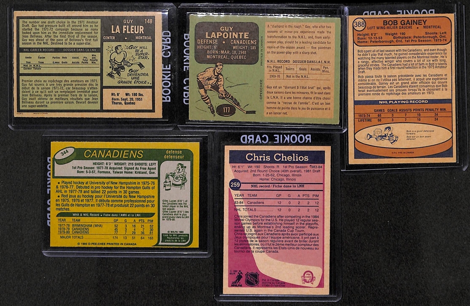 Lot Of 5 O-Pee-Chee Hockey Canadien Rookie Cards w. Guy LaFleur