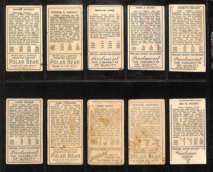 Lot of 10 1911 T205 Phila As & Yankees Cards w. Collins