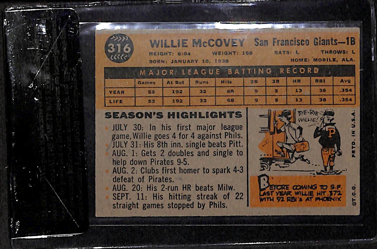 Lot Detail - 1960 Topps Willie McCovey Rookie Card BVG 5