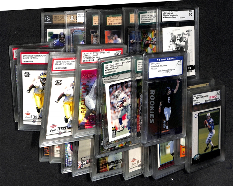 Lot Of 36 Football Graded Cards w. Peyton Manning RC - inc. Stars, Rookies & HOFers