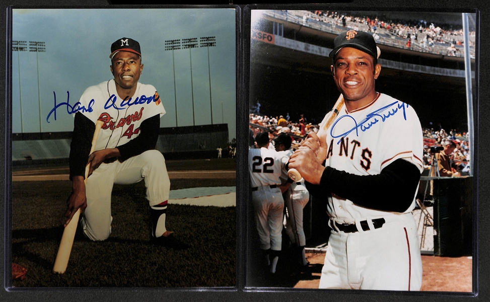 Hank Aaron & Willie Mays Signed 8 x 10 Photos - JSA