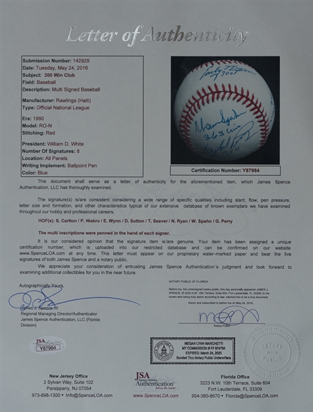 300-Win Club Signed Baseball W. Ryan & Seaver - JSA