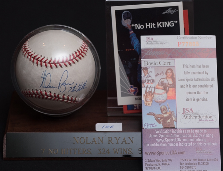 Nolan Ryan Signed & Inscribed A.L Baseball - JSA