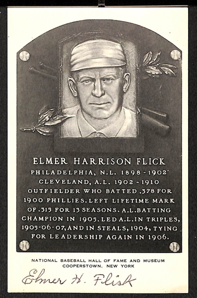 Elmer Flick Signed Hall of Fame Postcard - JSA