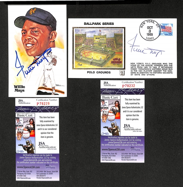 Willie Mays Signed Perez Card and First Day Cover - JSA