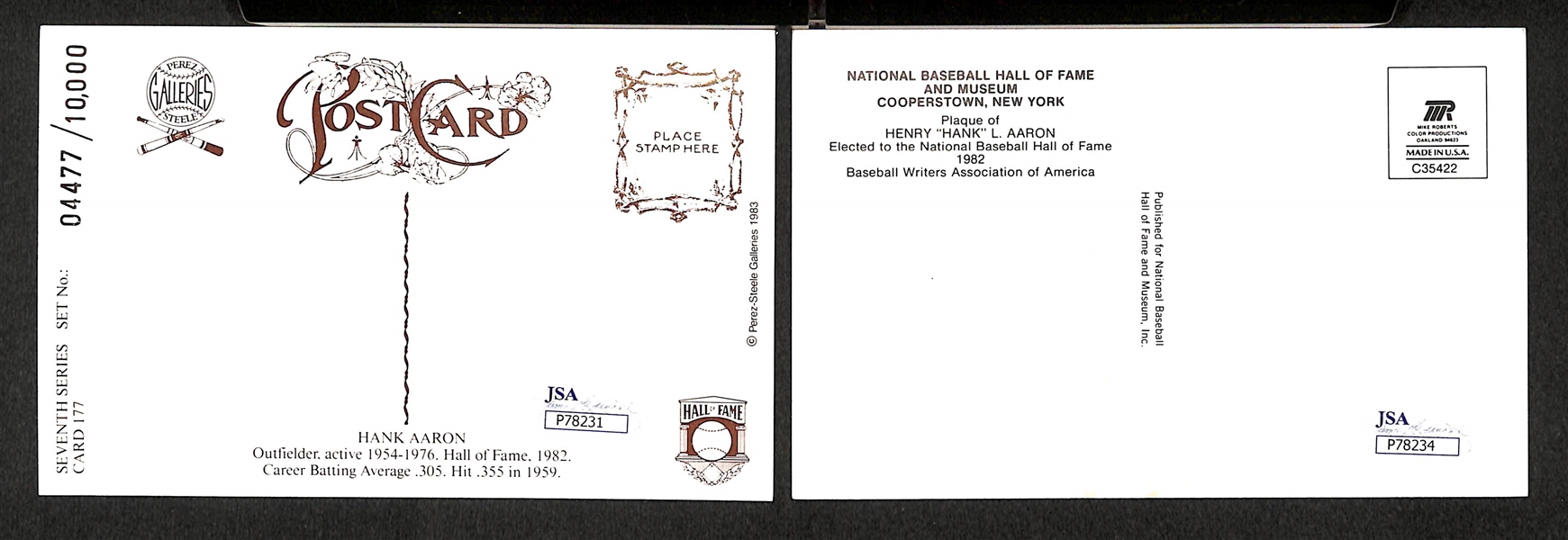 Two Hank Aaron Signed Postcards - JSA