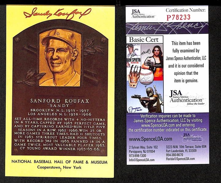 Sandy Koufax and Waite Hoyt Signed Hall of Fame Postcards - JSA