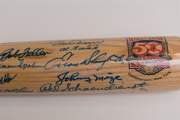 Multi-Signed Hall of Famers Bat (Berra, Hunter, Mathews, Snider, Herman, Killebrew, Leonard) - 20 Signatures - JSA