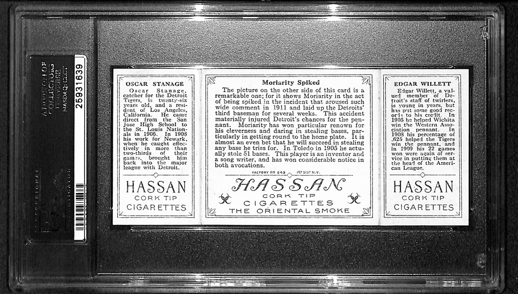 1912 T202 Hassan Triple Folder E.Willett/O.Stanage, Moriarity Spiked - PSA 6