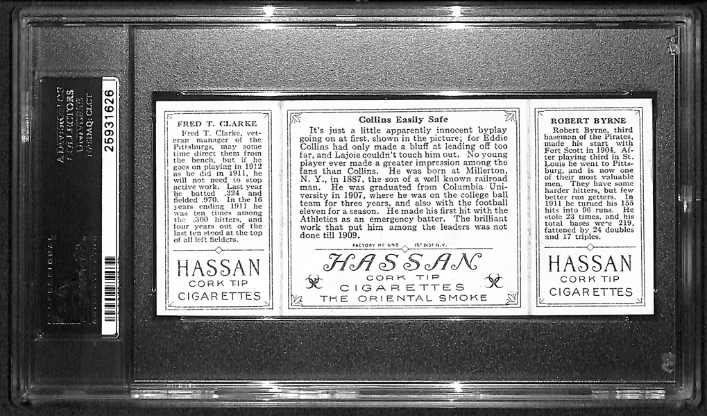 1912 T202 Hassan Triple Folder R.Byrne/F.Clarke, Collins Easily Safe - PSA 5