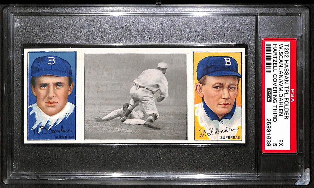 1912 T202 Hassan Triple Folder W.Scanlan/WM.Dahlen, Hartzell Covering Third - PSA 5