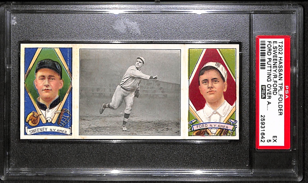 1912 T202 Hassan Triple Folder E.Sweeney/R.Ford, Putting Over A Splitter - PSA 5