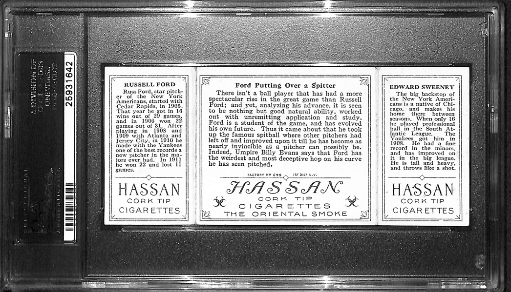 1912 T202 Hassan Triple Folder E.Sweeney/R.Ford, Putting Over A Splitter - PSA 5