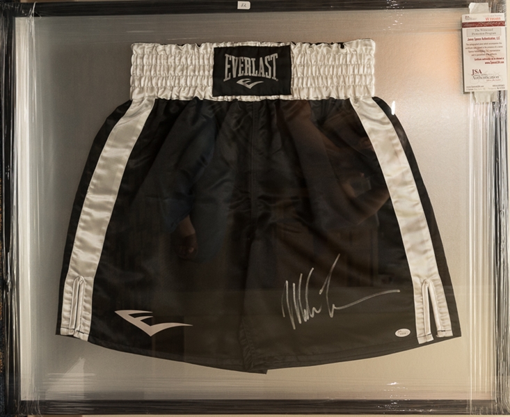 Mike Tyson Signed and Framed Everlast B&W Boxing Trunks 28 x 33 - JSA