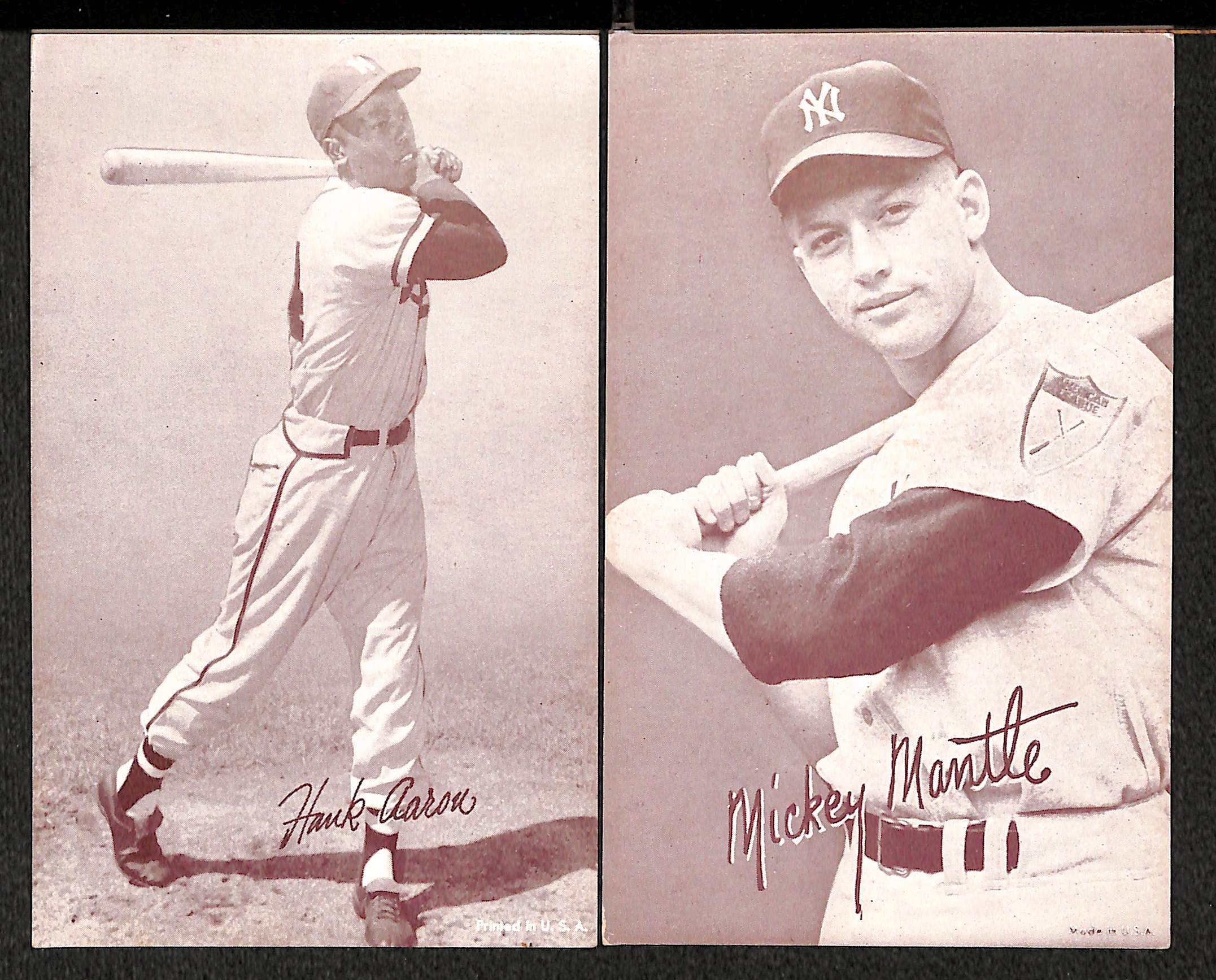 Lot Detail - Lot of (2) 1950 Exhibit Cards of Mickey Mantle & Hank Aaron