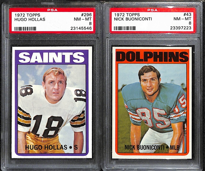 Lot of (17) 1972 Topps Football PSA Grade 8 Cards w. Hugo Hollas High #