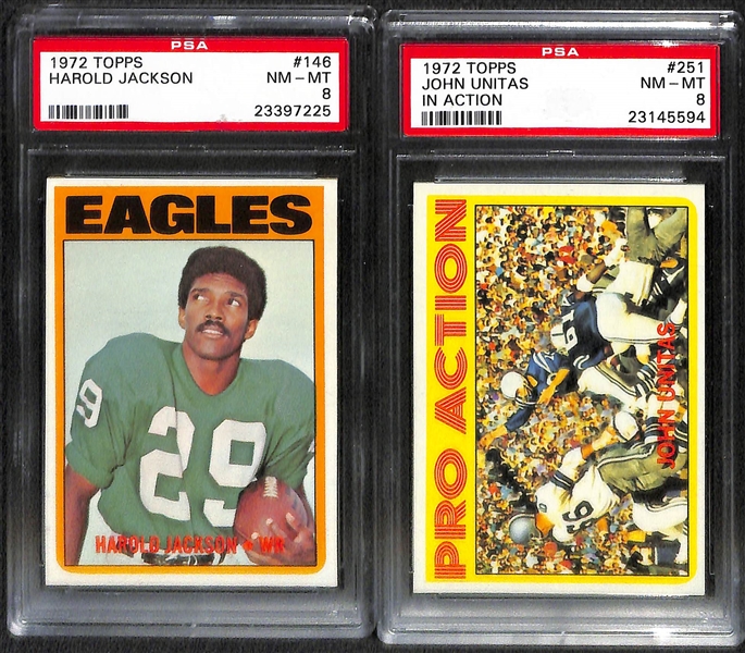 Lot of (17) 1972 Topps Football PSA Grade 8 Cards w. Hugo Hollas High #