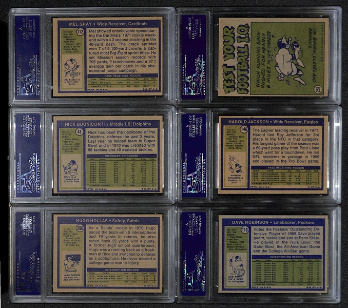 Lot of (17) 1972 Topps Football PSA Grade 8 Cards w. Hugo Hollas High #