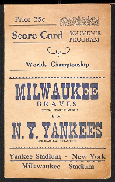 1957 Yankees VS Braves World Series Score Card