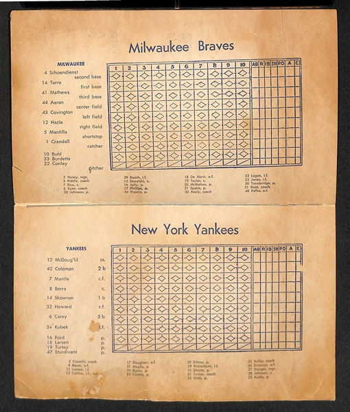 1957 Yankees VS Braves World Series Score Card